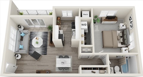 1 Bed 1 Bath Floor Plan | 613 Sq. Ft. at Carriage Hill, Richmond